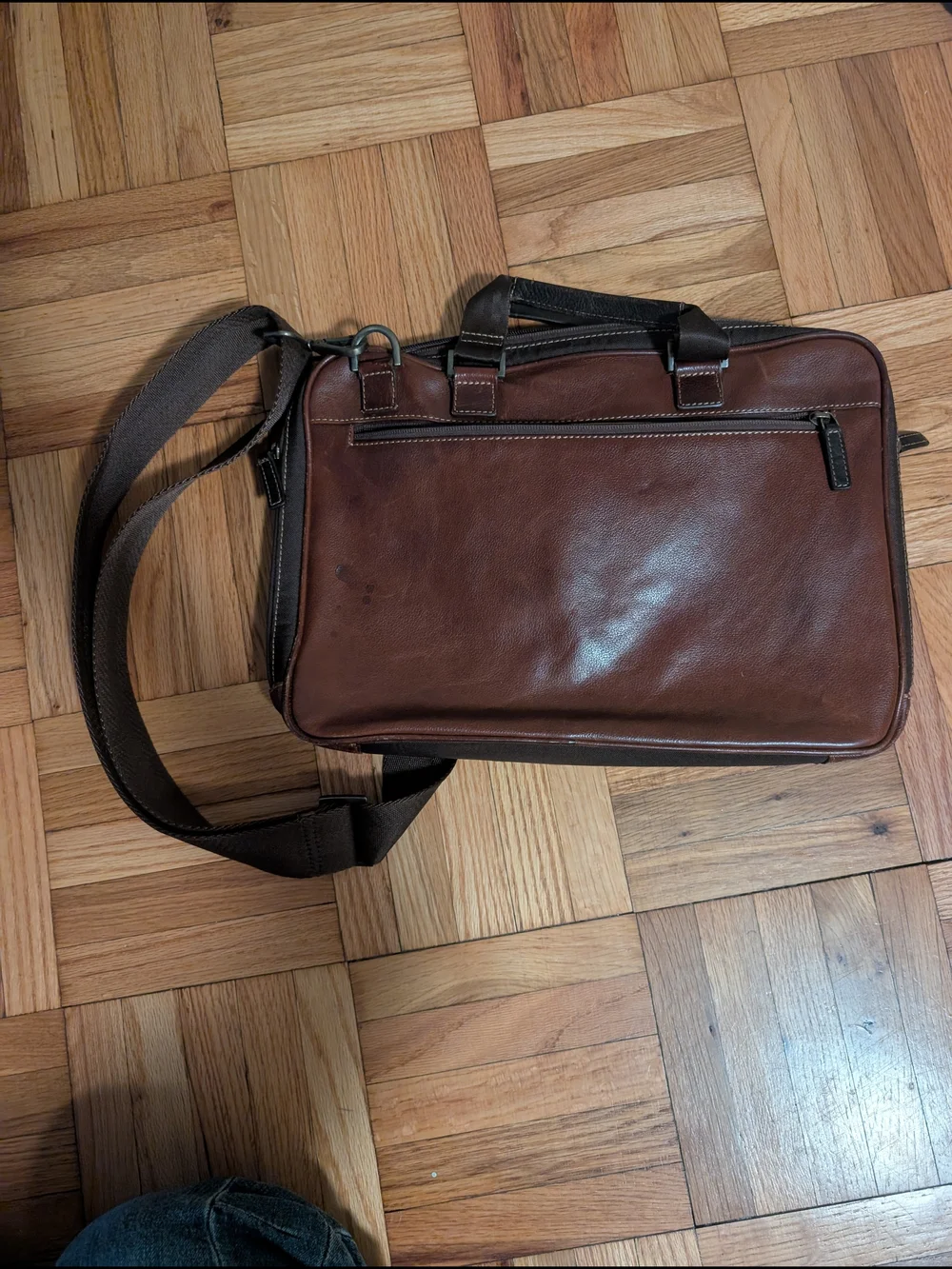 Boconi Dark Brown Leather Messenger Bag with Black Strap